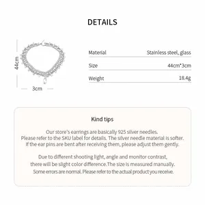 Vue détaillée d'un collier en perles d'acier inoxydable avec dimensions et matériaux.