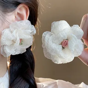Korean Sweet Chiffon Flower Stud Earrings With 925 Sterling Silver Post Oversized Floral Earrings For Women Fashion Jewelry Accessories