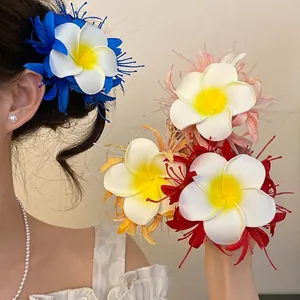 Fermaglio per capelli a fiori di plumeria in stile bohémien per vacanze foto accessori