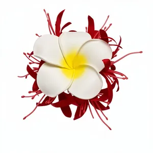 Elegante fermaglio per capelli a fiore di plumeria bohémien con vivaci accenti rossi