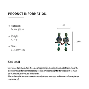 Detailed specifications of vintage resin flower drop earrings with glass accents