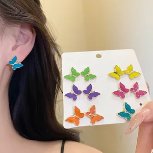 Juego de pendientes de mariposa en esmalte colorido con agujas de plata s925 para mujer