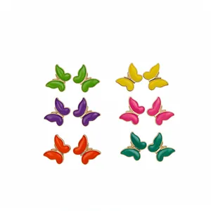 Set de 6 pares de pendientes de mariposa de esmalte de colores con marco dorado
