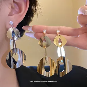 European Geometric Hollow Oval Drop Earrings Gold Silver Plated Copper Zirconia Earrings With 925 Sterling Silver Earring Post For Women Luxury Jewelry