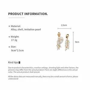 Detailed product information and dimensions for vintage shell and pearl tassel earrings