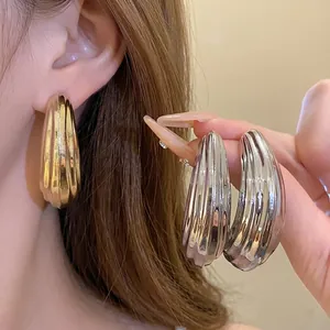 Orecchini a Bottone a Goccia d'Acqua in Texture Metallica Vintage Con Perno in Argento Sterling 925 Oro Argento per Donna
