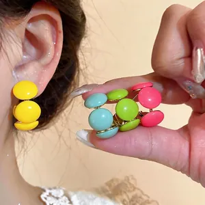 Boucles d'Oreilles Clous en Résine Forme C Style Coréen Avec Tige en Argent Sterling 925 Mode Couleur Dopamine Boucles d'Oreilles Géométriques pour Femmes
