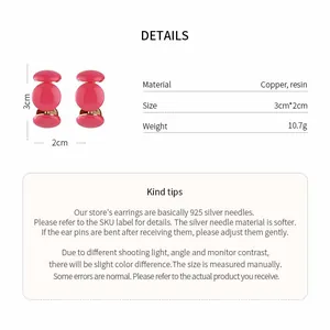 Détails techniques des boucles d'oreilles en résine rose de 3cm avec cuivre