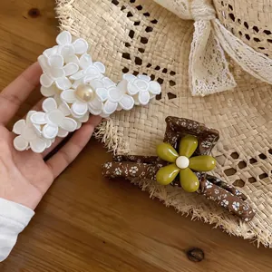 Elegant Mori style floral cloth hair claw clips, large shark clips for women hair styling.