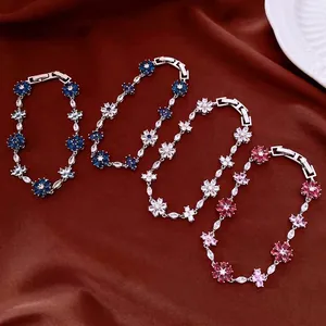 Elegant flower zircon splice bracelets with metal clasp available in multiple colors