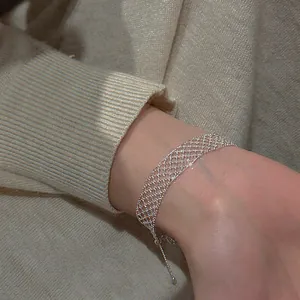 Minimalist Hollow Mesh Cross Bracelet For Women Fashion Elegant Silver Plated Copper Bracelet Chic Adjustable Jewelry Gift