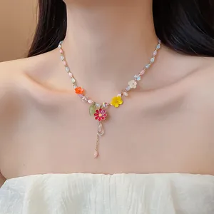 Collana di perline a fiori dopamina colorata per donne gioielli estivi dolci design