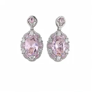 Eleganti orecchini pendenti in zircone rosa ovale con design a raggiera