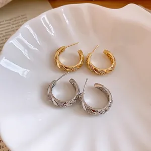 Vintage 14k gold plated wheat ear hoop earrings with micro-set zircons for women