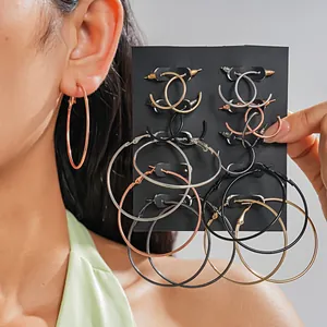 Iron Round Hoop Earrings For Women Minimalist Style Silver Earring Post Vintage Gold Silver Black Multi Color Jewelry Gift