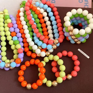 Exaggerated Chunky Acrylic Round Bead Necklace And Bracelet For Women Handmade Geometric Colorful Jewelry Accessories
