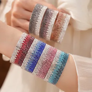 Elegant multi-layer rhinestone stretch bracelets with vibrant gradient color designs