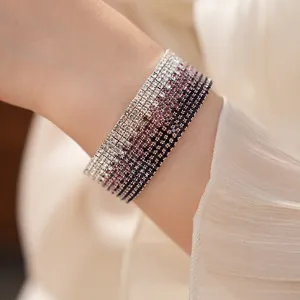 Detailed close-up of an elegant gradient rhinestone multi-layer stretch bracelet