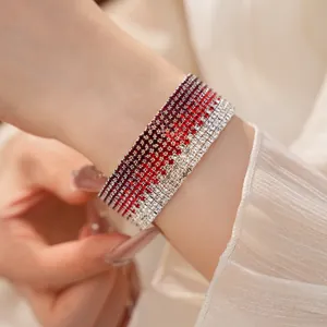 Gradient rhinestone multi-layer elastic bracelet for women showing sparkling detail.