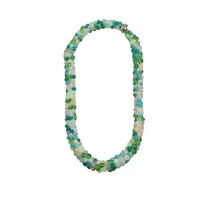 Vibrant dopamine-style braided rope necklace with green and turquoise beads