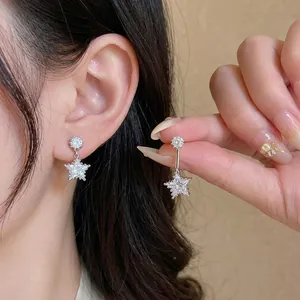 Elegant Star Zirconia Stud Earrings With 925 Sterling Silver Post Sweet Luxury Copper Celestial Jewelry Gift For Women