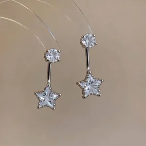 Elegant star-shaped zircon drop earrings in silver finish with sparkling crystal accents
