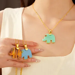Bohemian style resin elephant pendant necklace for women with gold-plated finish
