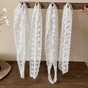 Fresh white floral lace long scarf and hair tie streamer for versatile spring styling