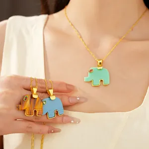 Bohemian style resin elephant pendant necklaces in blue, mint green and tiger pattern
