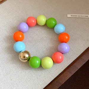 Detailed view of a vibrant colorful beaded bracelet featuring oversized round geometric beads