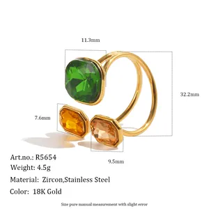 Detailed dimensions and specs for 18K gold plated stainless steel zircon ring