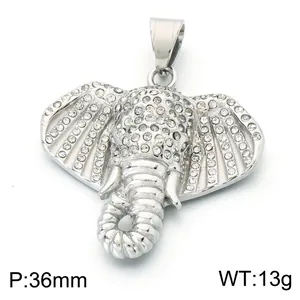 Colgante de cabeza de elefante estilo hip hop con diamantes de imitación en acero de titanio