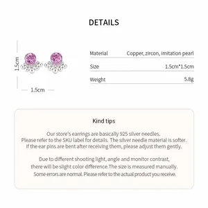 Detailed specifications of floral zircon earrings with pearl accents and 1.5cm dimensions