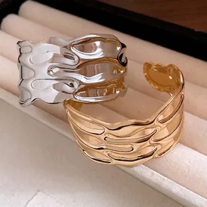 Elegant vintage metallic textured open cuff bracelet for women in gold and silver finish