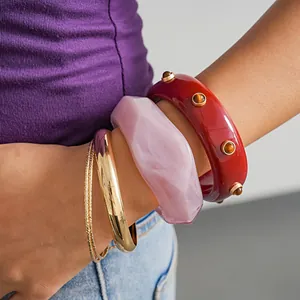 Vintage Resin Alloy Round Bangle Bracelet Set For Women Starfish Artificial Pearl Rivet Smudged Geometric Fashion Jewelry Gift