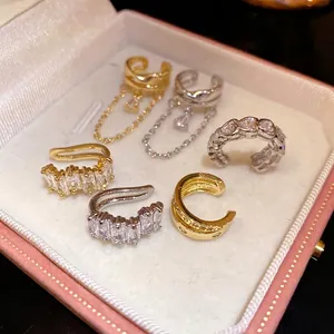 18K Gold Plated Zirconia Heart Ear Cuffs Non Piercing Luxury Copper Bone Clips Fashion Earrings For Women Personalized Jewelry