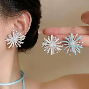 Zirconia Artificial Pearl Enamel Fireworks Stud Earrings For Women Korean Ins Simple Light Luxury Copper Earring Jewelry