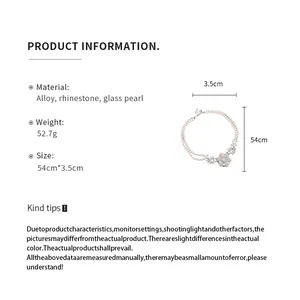 Product specification sheet for double-layer pearl flower necklace with size details