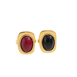 Anillos abiertos dorados vintage con piedras ovaladas rojas y negras