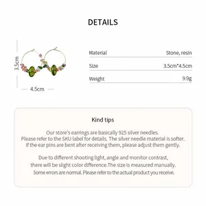 Spécifications détaillées des boucles d'oreilles créoles en résine avec clous argent 925
