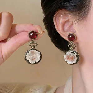 Orecchini Pendenti in Resina Vintage Con Perno in Argento Sterling 925 Oro Antico Orecchini a Goccia Floreali per Donna Gioielli Regalo