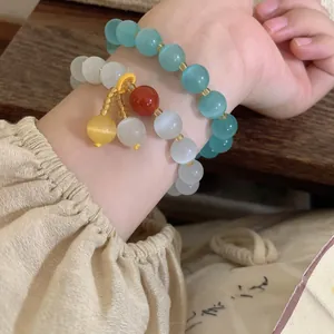 New Chinese Style Cat's Eye Stone Beaded Bracelet Vintage Elegant Handmade Round Bead Bracelet For Women Jewelry Gift