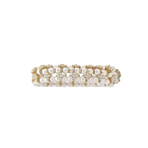 Elegant multi-layer white pearl bracelet featuring sparkling zircon flower charms for women