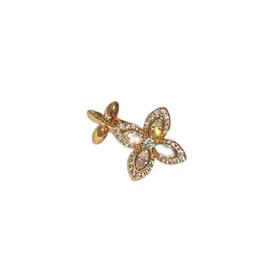 Exquisite sparkling zircon starburst flower open ring in polished gold finish for women