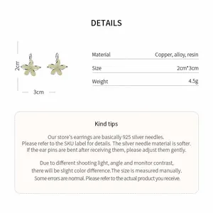 Detailed view of resin flower hoop earrings with size and material specifications