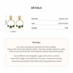Detailed product info for fashion acrylic flower earrings with dimensions and care tips.