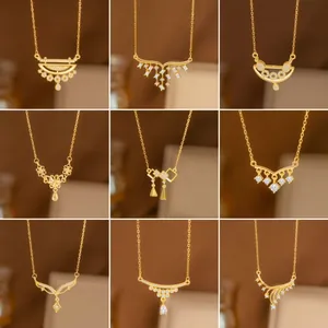 Lujoso Collar Con Colgante de Circonia Acero de Titanio Para Mujer Elegante Chapado en Oro Geométrico Mariposa Corazón Ala Joyería Cadena