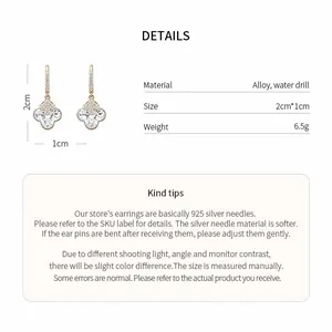 Elegant floral stud earrings detail displaying 2cm dimensions and alloy material specifications
