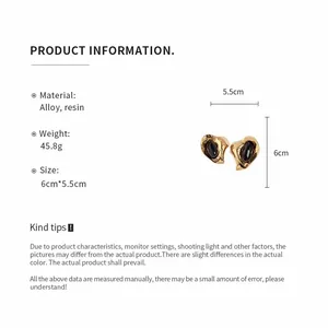 Fiche d'information sur les boucles d'oreilles rétro en résine avec dimensions et poids