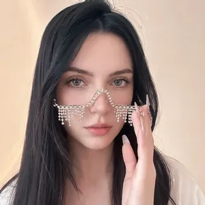 Vintage rhinestone tassel eyeglass frame without lenses for women's fashion accessory